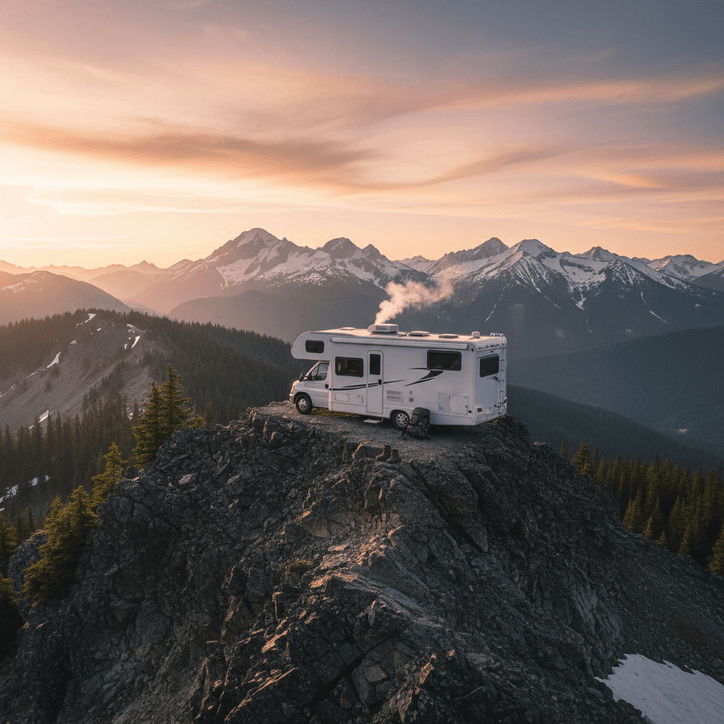 RV in mountain landscape