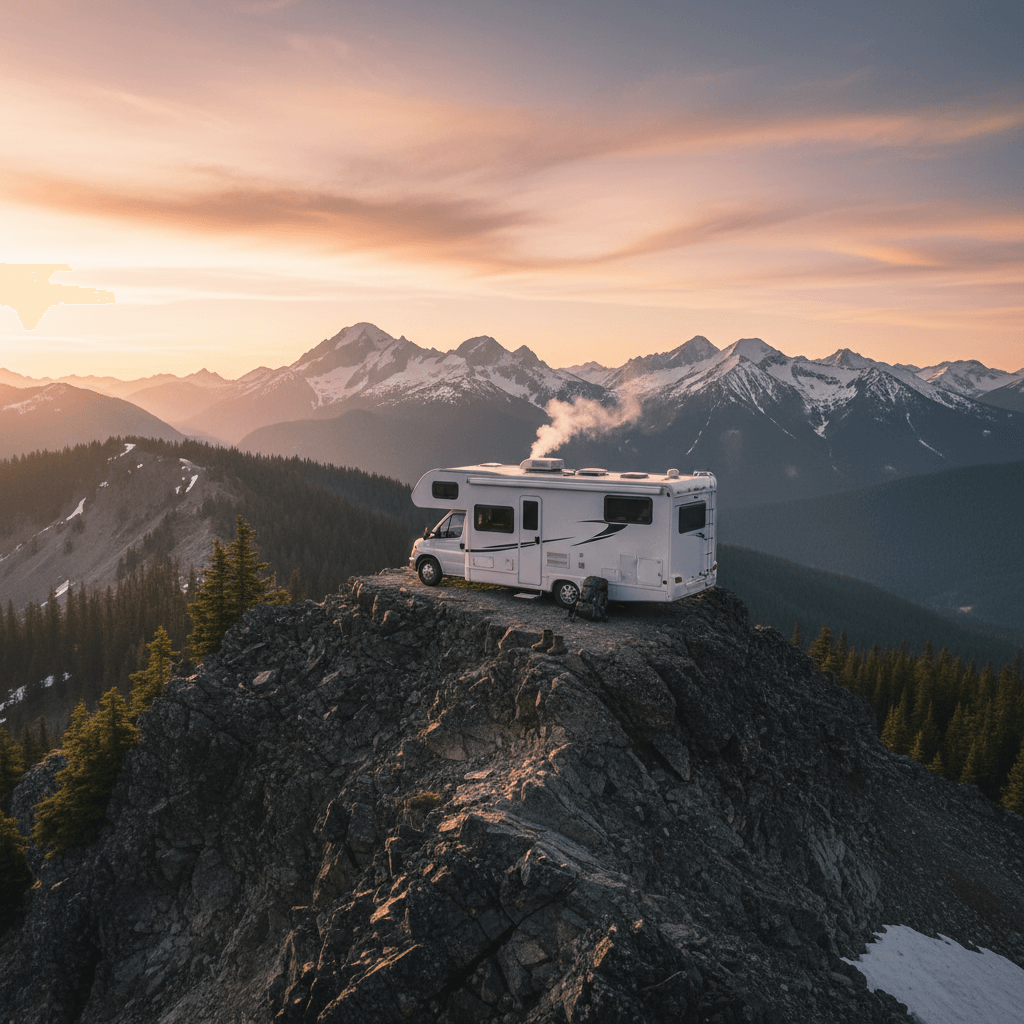 RV in mountain landscape
