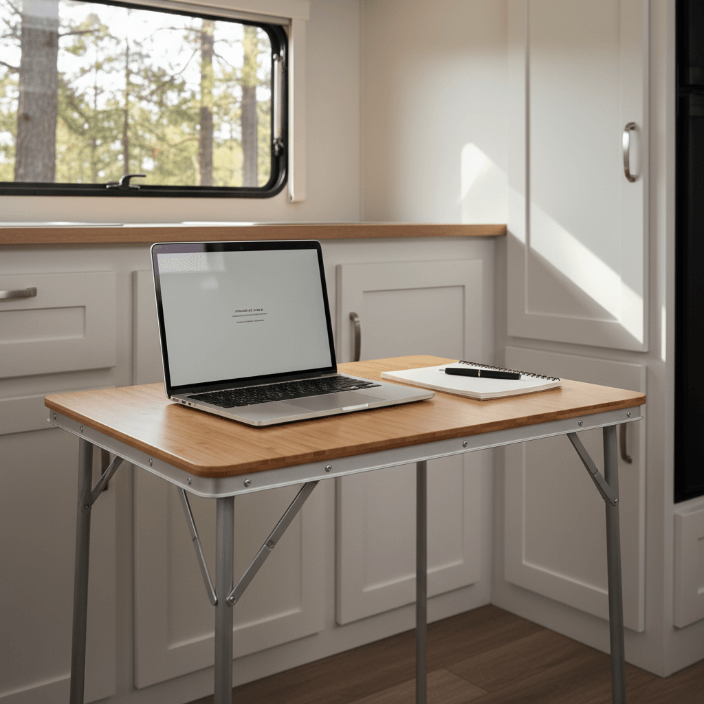 Camco Bamboo Folding RV Table with Carrying Case